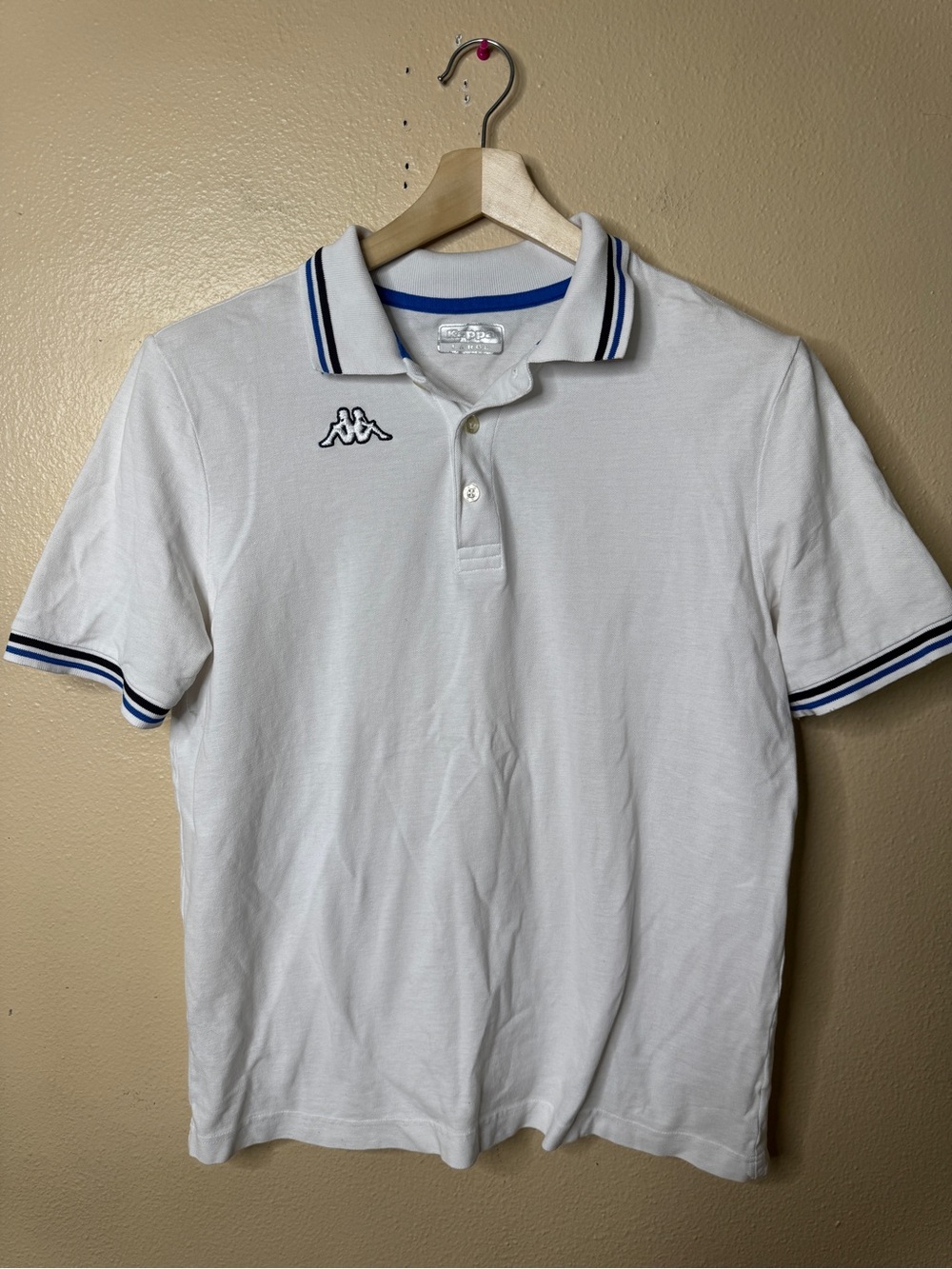 Kappa Shirt Men's Large White Polo Navy Trim Logo Classic Fit Y2K